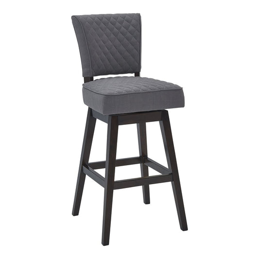 26" Gray and Espresso Fabric and Solid Wood Counter Height Swivel Bar Chair