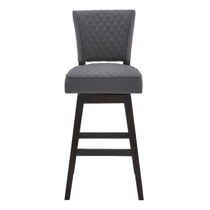26" Gray and Espresso Fabric and Solid Wood Counter Height Swivel Bar Chair