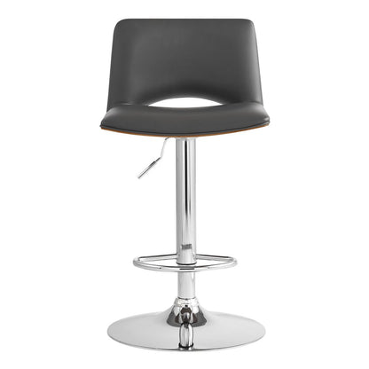 24" Gray And Silver Faux Leather Swivel Low Back Adjustable Height Bar Chair