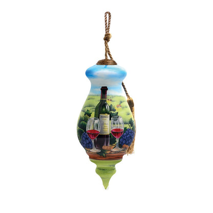A day at the Vineyard Hand Painted And Mouth Blown Green Red And Violet Glass Finial Ornament
