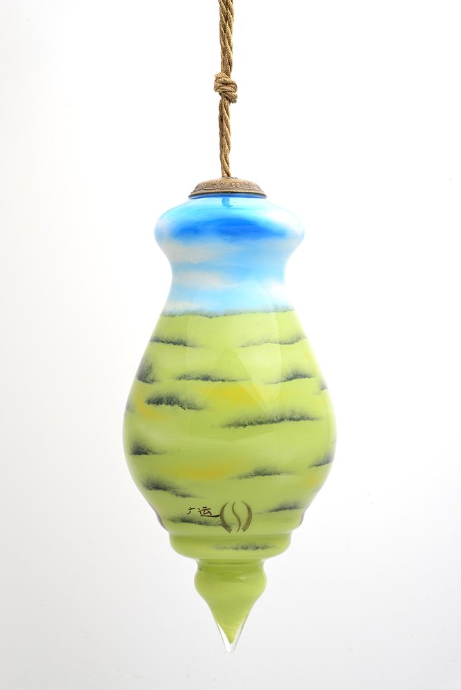 A day at the Vineyard Hand Painted And Mouth Blown Green Red And Violet Glass Finial Ornament
