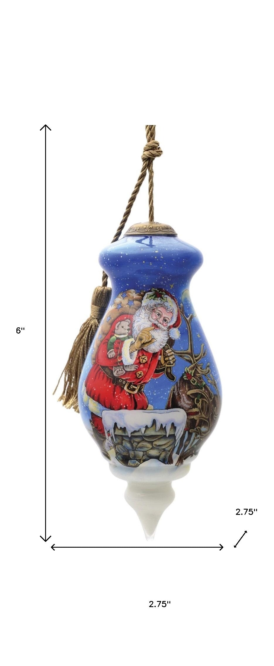 Santa on the Chimney Hand Painted Mouth Blown Glass Ornament