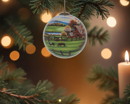 Farm in the Fall Scenery Hand Painted Mouth Blown Glass Ornament