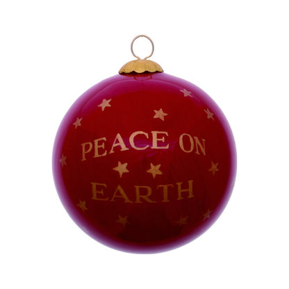 Peace on Earth Dove Hand Painted And Mouth Blown Pink And White Glass Ball Ornament