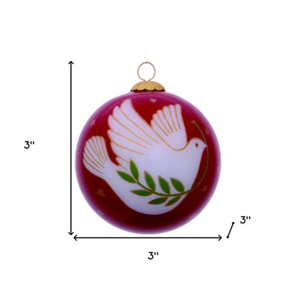 Peace on Earth Dove Hand Painted Mouth Blown Glass Ornament