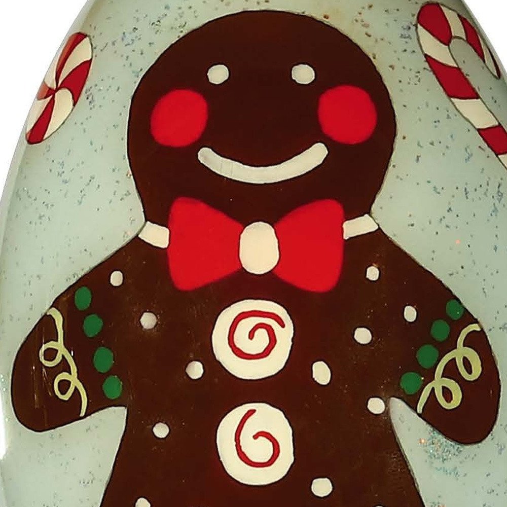 Festive Glitter Gingerbread Man Hand Painted And Mouth Blown White Brown And Red Glass Finial Ornament