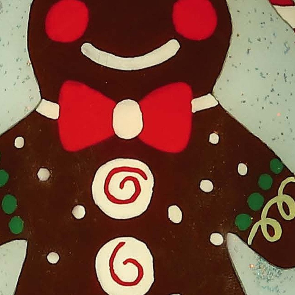 Festive Glitter Gingerbread Man Hand Painted And Mouth Blown White Brown And Red Glass Finial Ornament