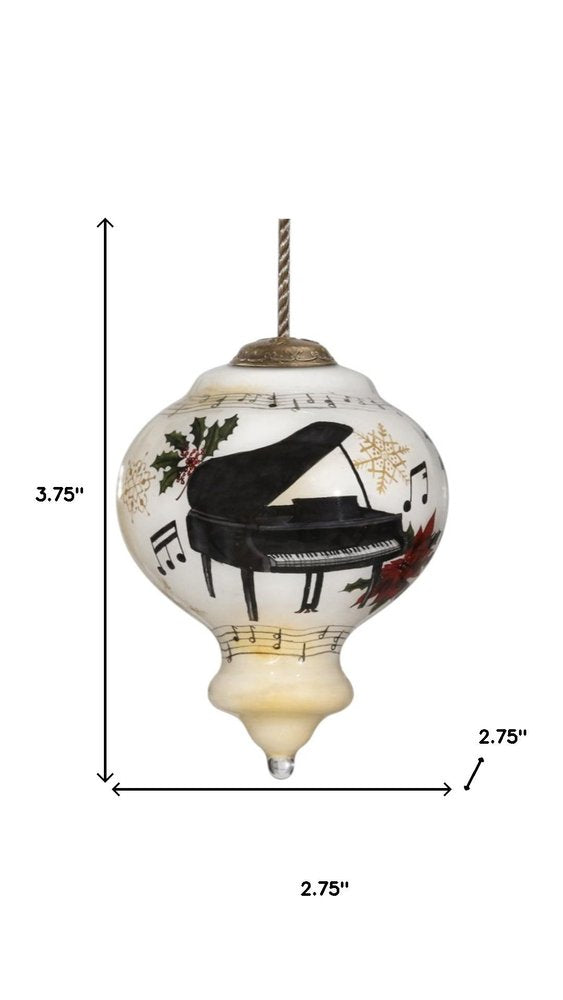Grand Christmas Piano Hand Painted And Mouth Blown White And Black Glass Finial Ornament