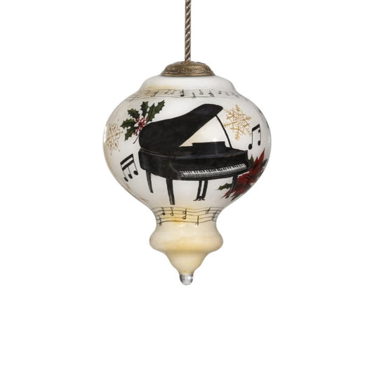 Grand Christmas Piano Hand Painted Mouth Blown Glass Ornament