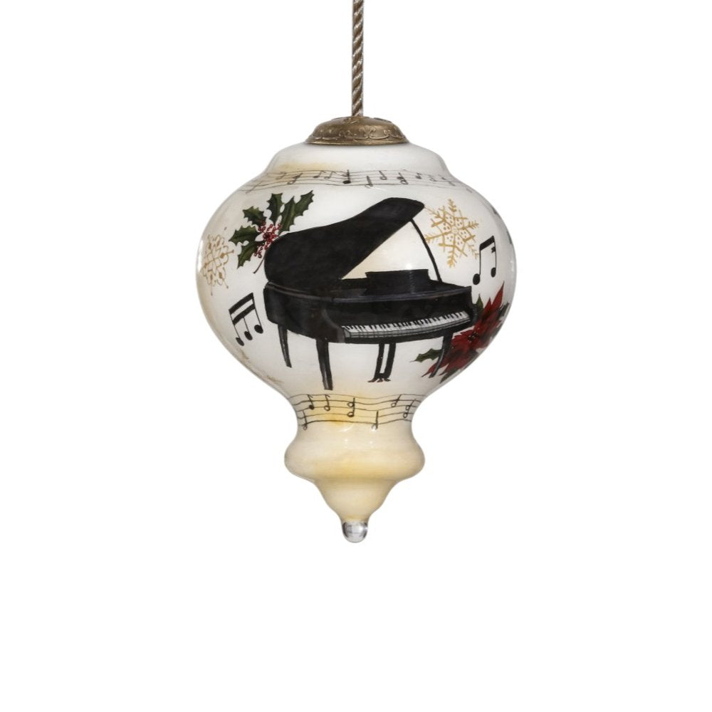 Grand Christmas Piano Hand Painted And Mouth Blown White And Black Glass Finial Ornament