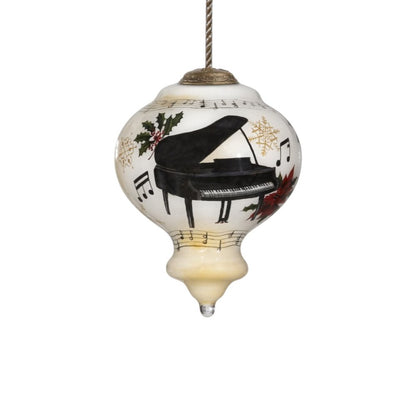 Grand Christmas Piano Hand Painted And Mouth Blown White And Black Glass Finial Ornament