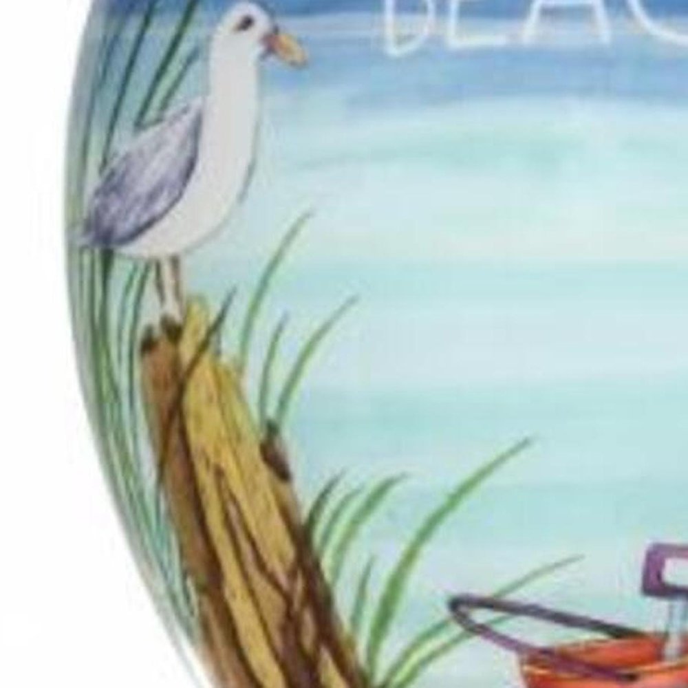 Beach Memories Hand Painted And Mouth Blown White Blue And Sand Glass Finial Ornament