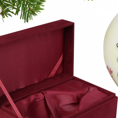 Baby Carriage with Presents Hand Painted And Mouth Blown Ivory Red And Yellow Glass Finial Ornament