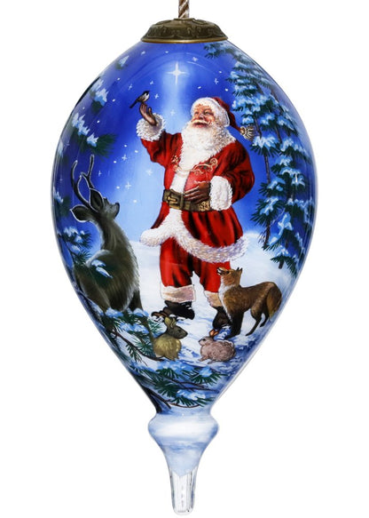 Starry Heaven and Santa Hand Painted And Mouth Blown Red White And Blue Glass Finial Ornament