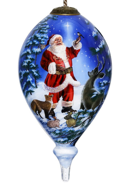 Starry Heaven and Santa Hand Painted And Mouth Blown Red White And Blue Glass Finial Ornament