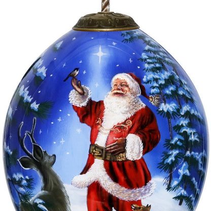 Starry Heaven and Santa Hand Painted And Mouth Blown Red White And Blue Glass Finial Ornament