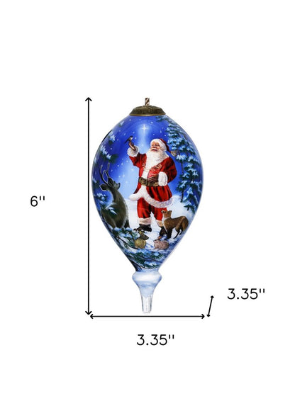 Starry Heaven and Santa Hand Painted And Mouth Blown Red White And Blue Glass Finial Ornament
