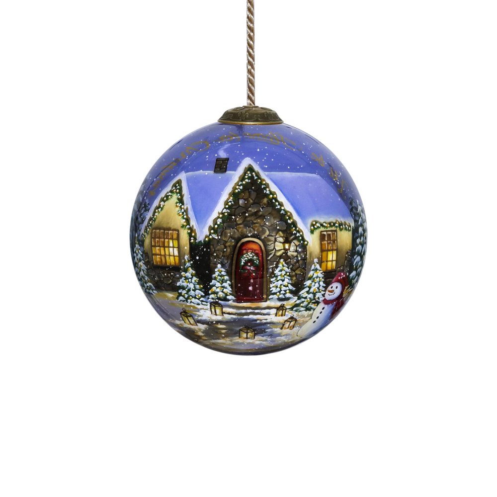 Home for Christmas Hand Painted Mouth Blown Glass Ornament