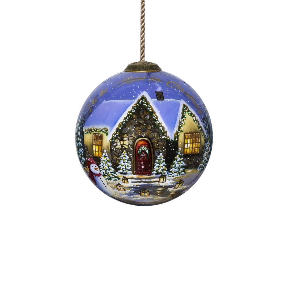 Home for Christmas Hand Painted Mouth Blown Glass Ornament