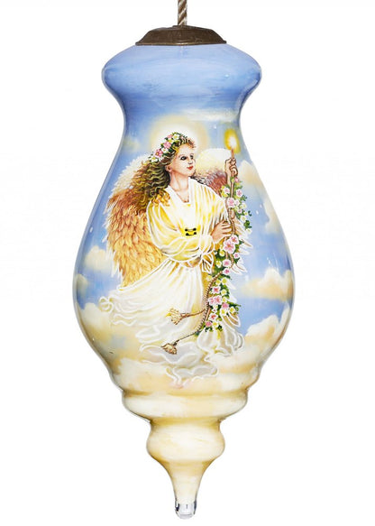 Angel Divine Hand Painted And Mouth Blown Blue And White Glass Finial Ornament
