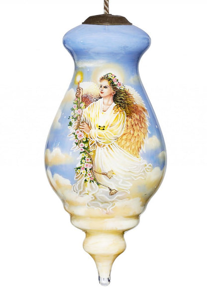 Angel Divine Hand Painted And Mouth Blown Blue And White Glass Finial Ornament