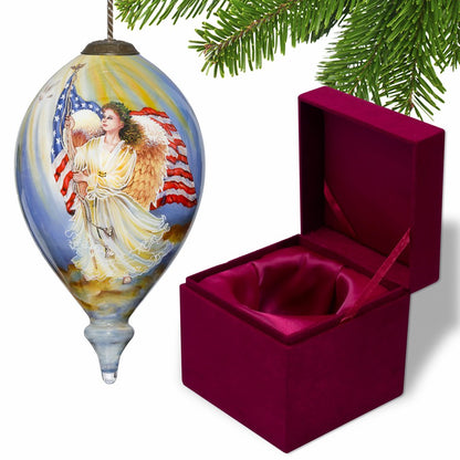 American Flag Angel Hand Painted Mouth Blown Glass Ornament