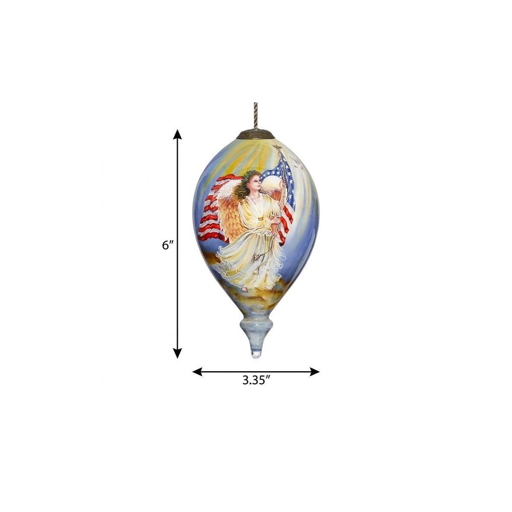 American Flag Angel Hand Painted And Mouth Blown Red White And Blue Glass Finial Ornament