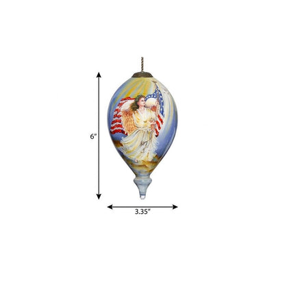 American Flag Angel Hand Painted And Mouth Blown Red White And Blue Glass Finial Ornament