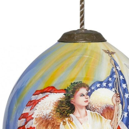 American Flag Angel Hand Painted And Mouth Blown Red White And Blue Glass Finial Ornament