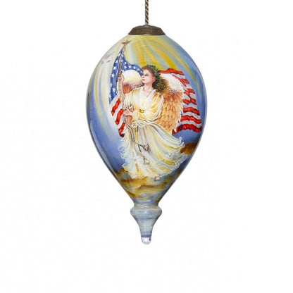 American Flag Angel Hand Painted And Mouth Blown Red White And Blue Glass Finial Ornament