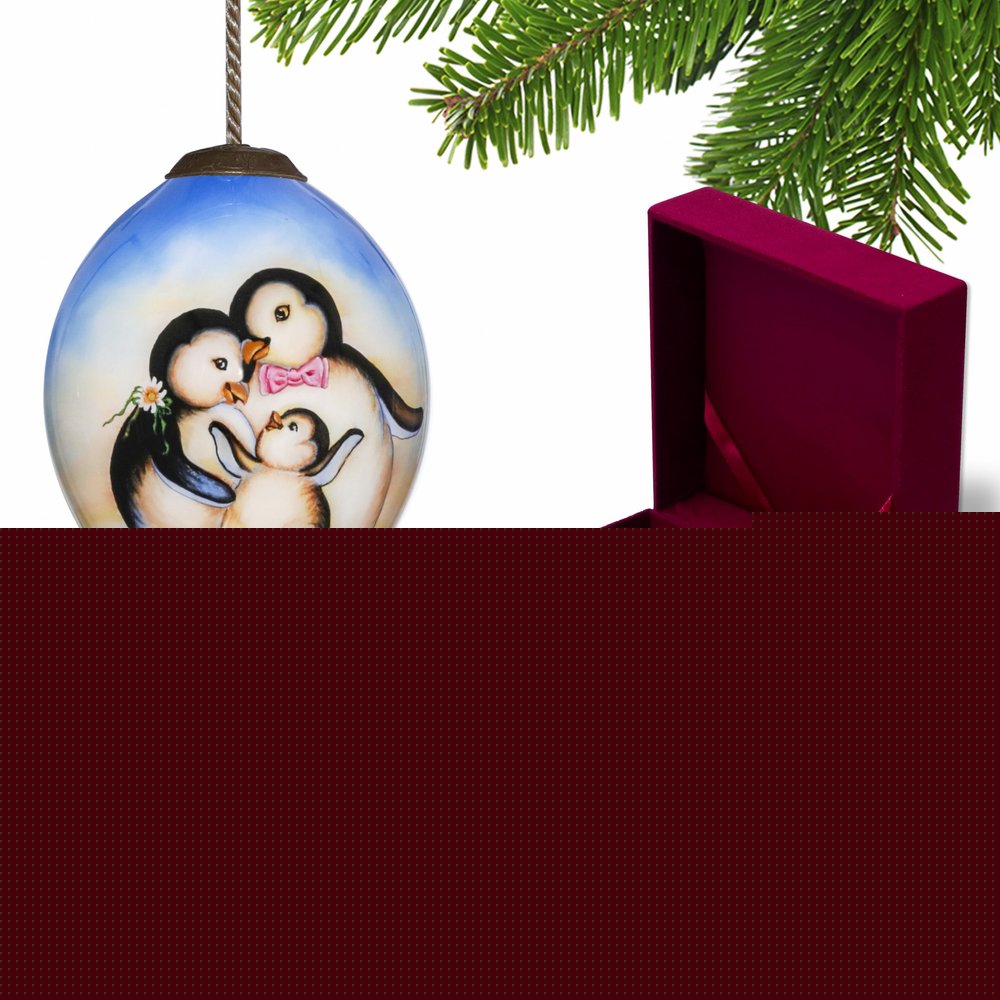 Family of Penguins Hand Painted Mouth Blown Glass Ornament