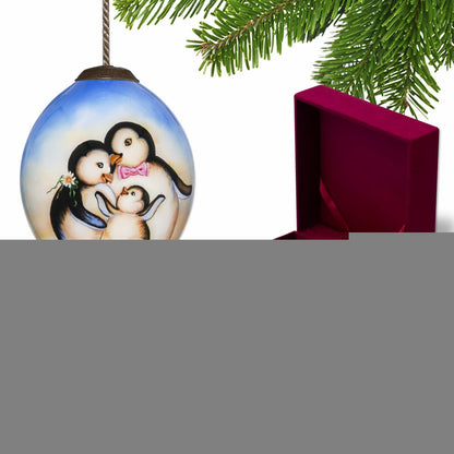 Family of Penguins Hand Painted Mouth Blown Glass Ornament