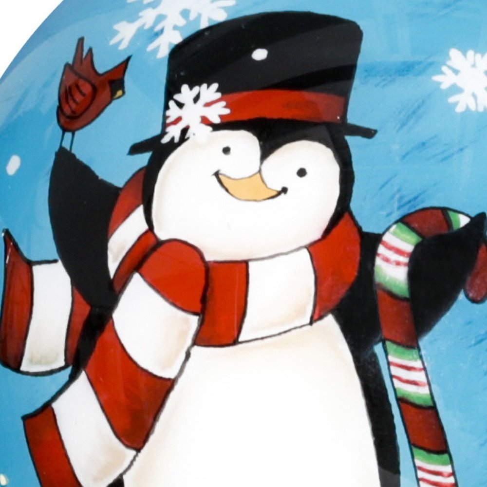 Anywhere with You is Always Better Penguin Hand Painted And Mouth Blown White Black And Blue Glass Ball Ornament
