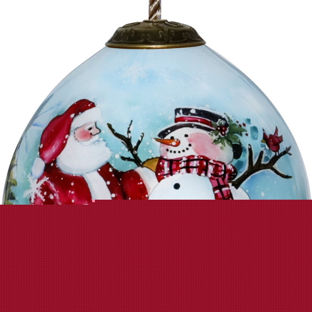 Christmas Santa and Snowman Hand Painted Mouth Blown Glass Ornament