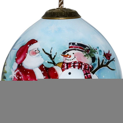 Christmas Santa and Snowman Hand Painted Mouth Blown Glass Ornament