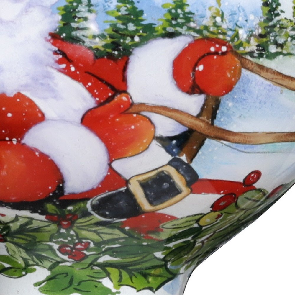 Santa Riding a Sleigh Hand Painted And Mouth Blown Red White And Green Glass Finial Ornament