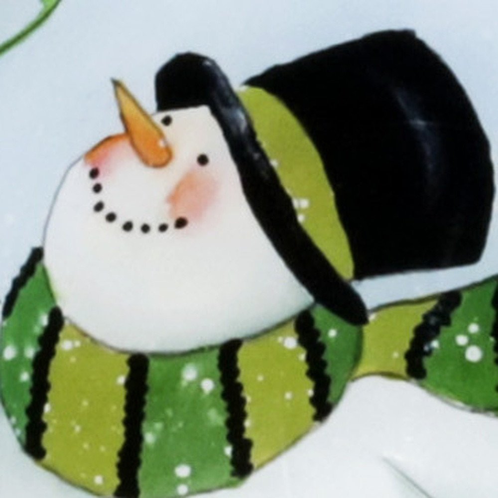 Ice Skating Shamrock Snowman Hand Painted And Mouth Blown Green And White Glass Finial Ornament