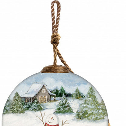 Snowy Mountains Ski Rental Hand Painted And Mouth Blown Red And White Glass Ball Ornament