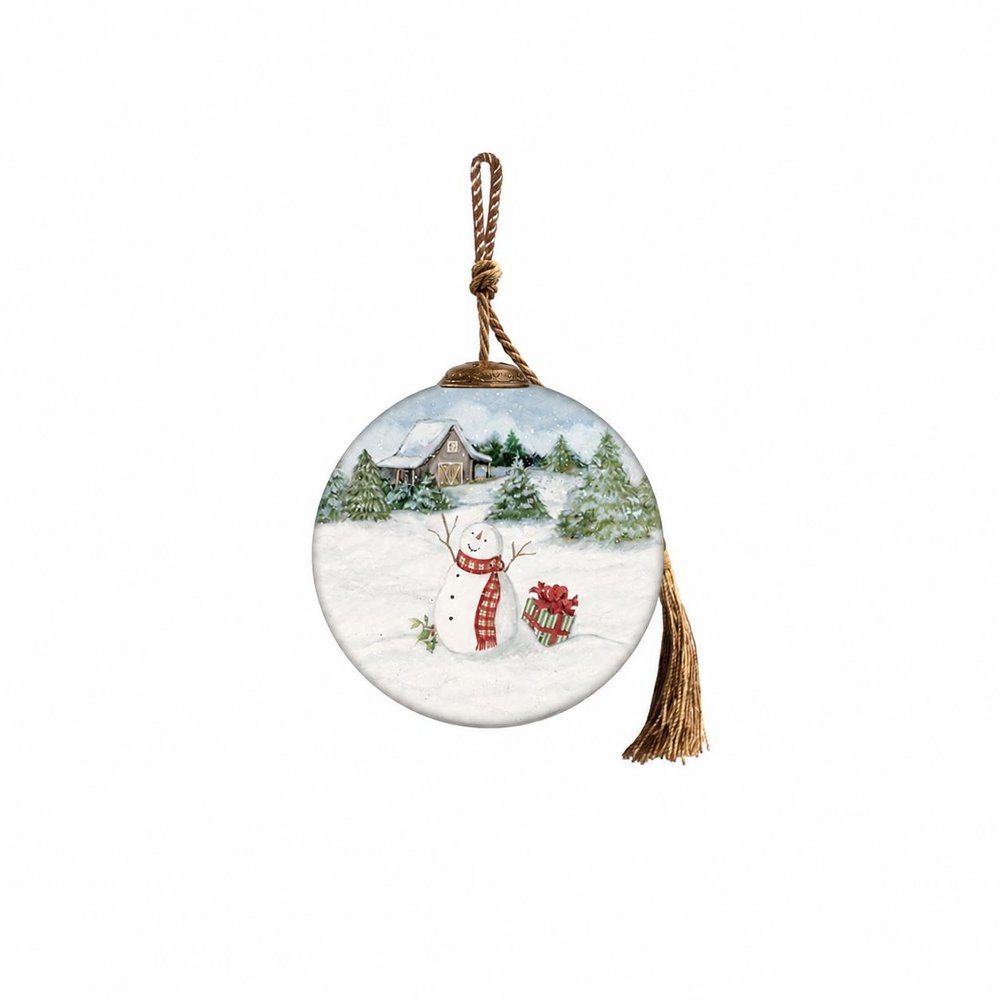 Snowy Mountains Ski Rental Hand Painted And Mouth Blown Red And White Glass Ball Ornament
