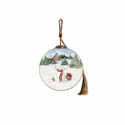 Snowy Mountains Ski Rental Hand Painted And Mouth Blown Red And White Glass Ball Ornament