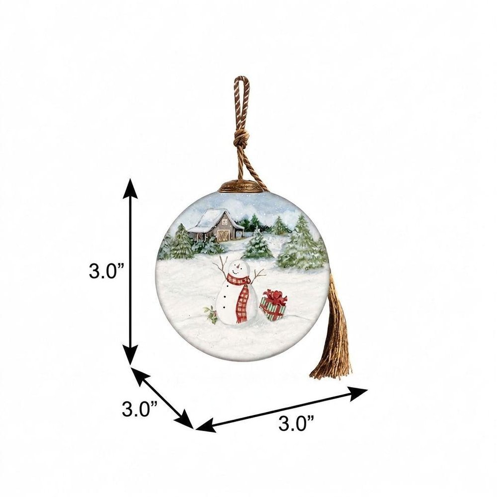 Snowy Mountains Ski Rental Hand Painted And Mouth Blown Red And White Glass Ball Ornament