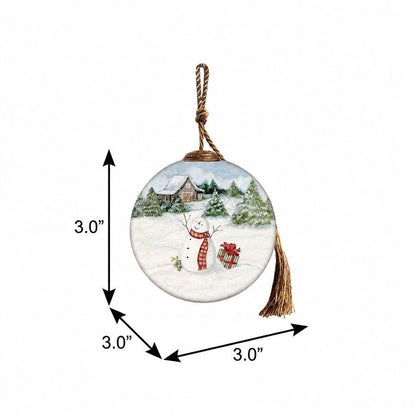 Snowy Mountains Ski Rental Hand Painted And Mouth Blown Red And White Glass Ball Ornament