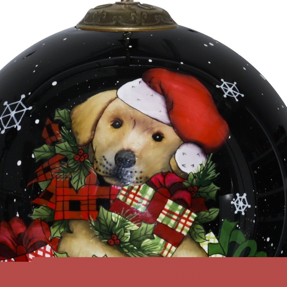 Christmas Puppy with Presents Hand Painted Mouth Blown Glass Ornament