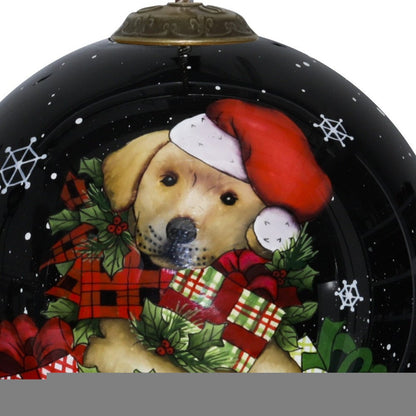 Christmas Puppy with Presents Hand Painted Mouth Blown Glass Ornament