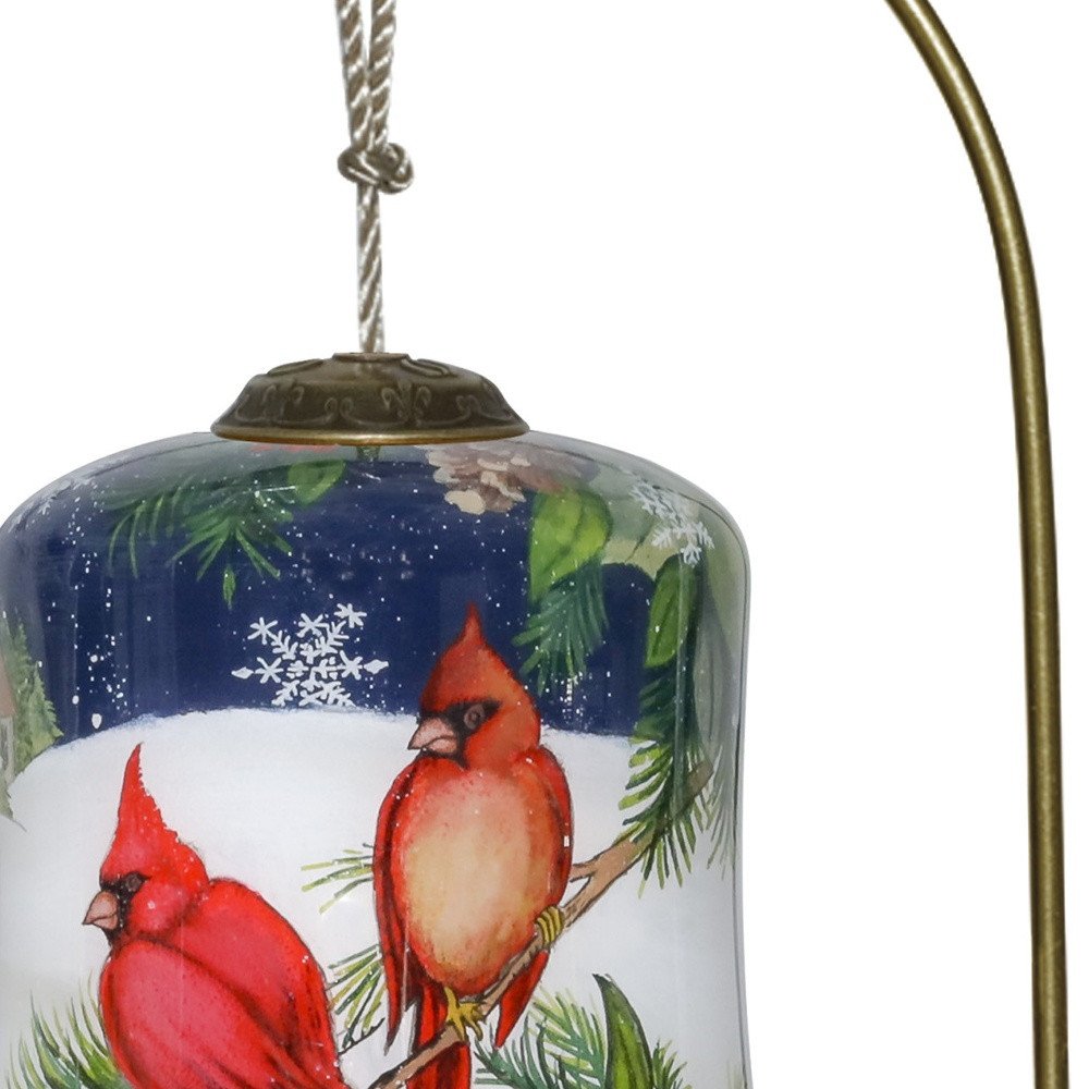 Dual Cardinals Hand Painted And Mouth Blown Red White And Blue Glass Holiday Shaped Ornament
