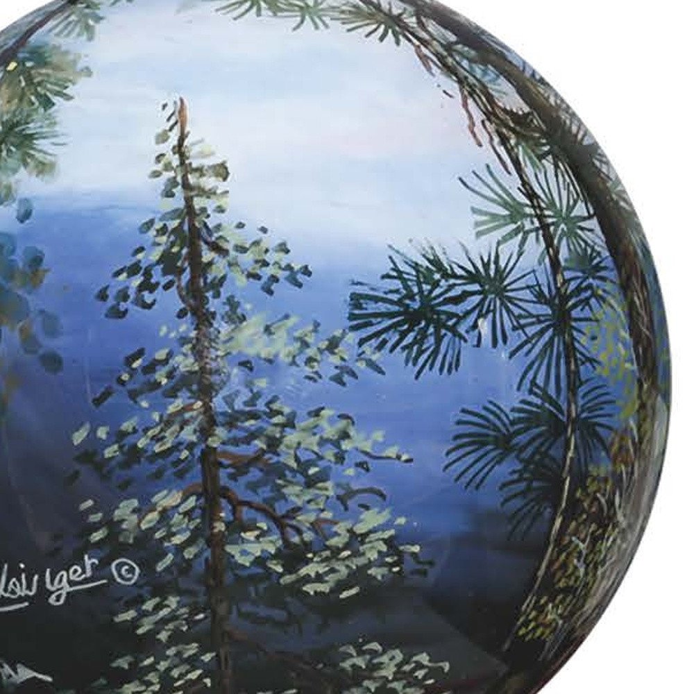 Scenic Life is Better in the Mountains Hand Painted And Mouth Blown Blue And White Glass Ball Ornament