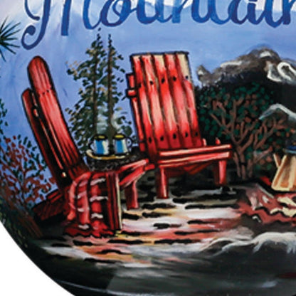Scenic Life is Better in the Mountains Hand Painted And Mouth Blown Blue And White Glass Ball Ornament