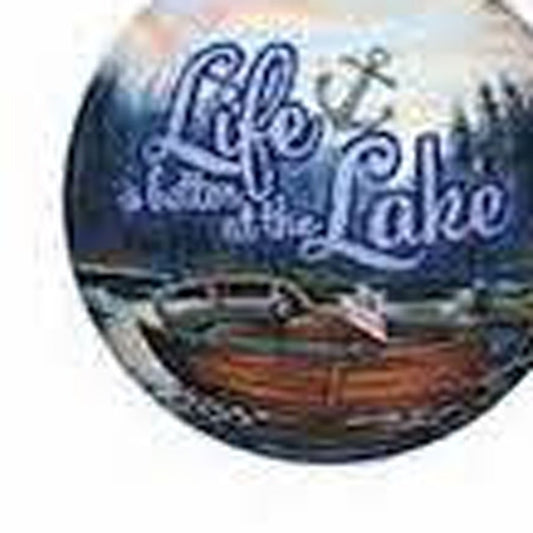 Scenic Life is Better at the Lake Hand Painted And Mouth Blown Blue And White Glass Ball Ornament