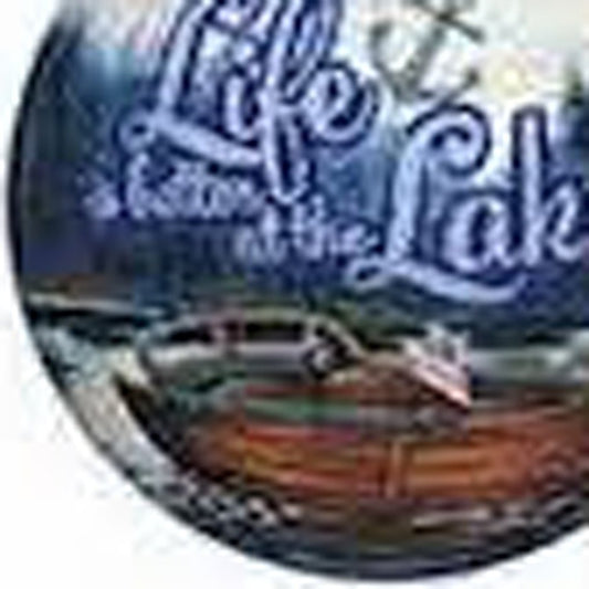 Scenic Life is Better at the Lake Hand Painted And Mouth Blown Blue And White Glass Ball Ornament