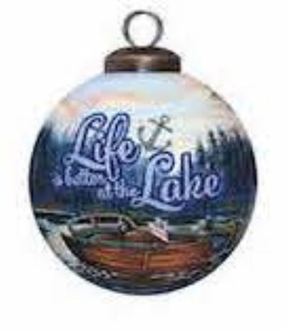 Scenic Life is Better at the Lake Hand Painted Mouth Blown Glass Ornament